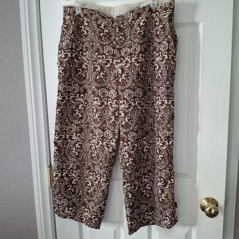 Prana Womens M Paisley Capri Pants Lightweight Adjustable Waist Quick Dry Hike
